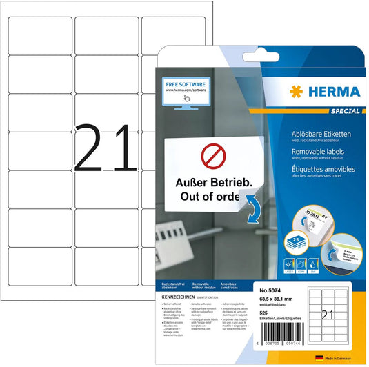 Merkloos sans marque herma labels white 63,5x38,1 removable superprint 525 pcs.