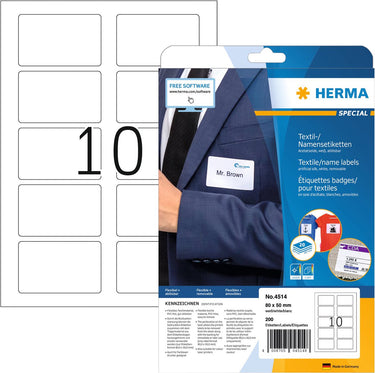 Herma special name textile - acetatseide - selbstklebend, entfernbarer klebstoff - weiß - 50 x 80 mm 200 etikett(en) (2