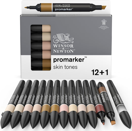 Winsor newton 0290172 promarker 12 skin tones set | professionele layoutmarkers alcoholmarkers