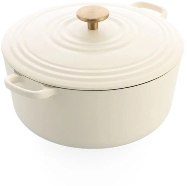 Bk bourgogne braadpan gietijzer 24cm 4.2l - inductie braadpan - gietijzeren braadpan - ovenbestendig tot 230 graden - deksel met druipringen - wit geëmailleerde binnenkant - cream white
