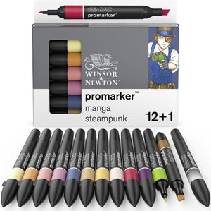 Winsor newton promarker™ 12+1 manga steampunk set | professionele layoutmarkers alcoholmarkers