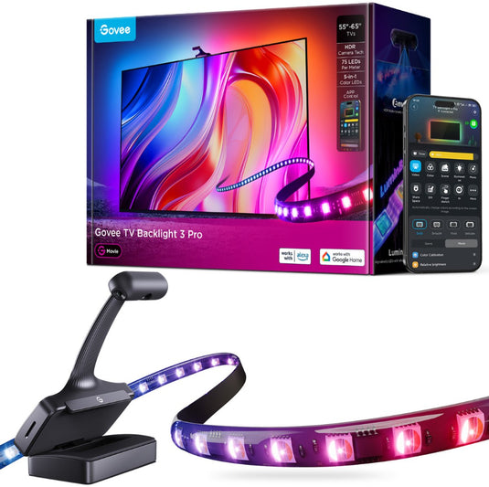 Govee tv backlight 3 pro - slimme ledverlichting voor 55-65 inch tv - hdr triple camera - matter compatible