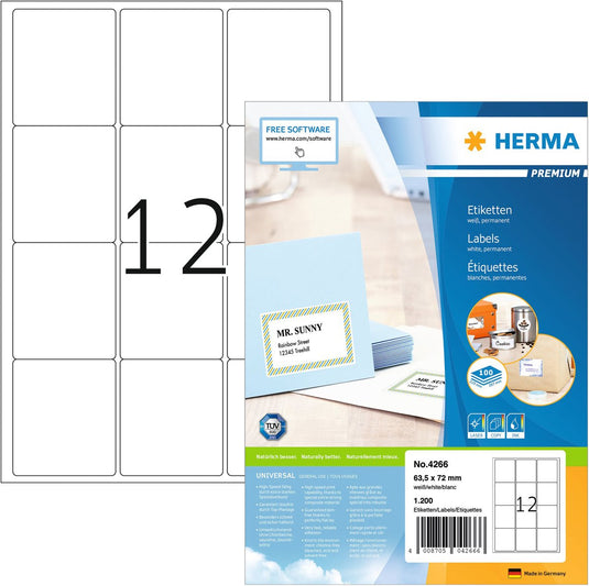 Adresetiketten premium herma 4266 a4 63,5x72mm mat wit