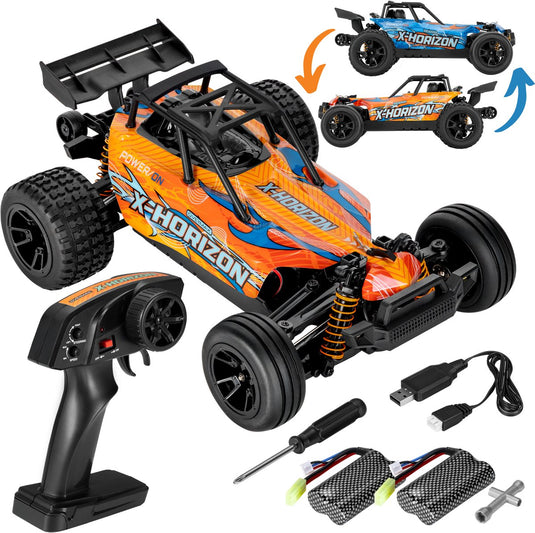 Overmax x-horizon rc auto 4x4 – 30 km u – led verlichting, dubbele accu tot 40 min, vering, lage bodemvrijheid, 2 carrosserieën, achterwielsteun, digitale connectie – offroad racewagen voor kinderen volwassenen – bestuurbare auto