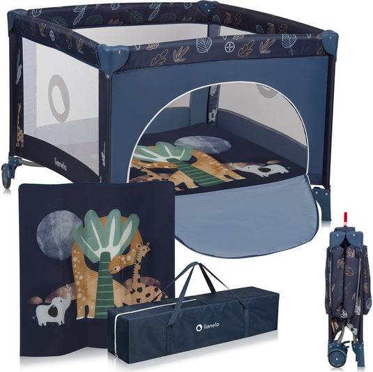 Lionelo bonnie babybox kinderbox 0-36 maanden – opvouwbare speelbox met t25 schuimmatras, zijdeur met ritssluiting, mesh zijkanten, wielen met rem en draagtas – tot 15 kg