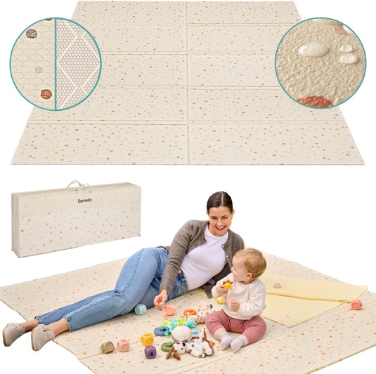 Lionelo zora speelmat baby – premium foam speelkleed 180×200×1.5 cm – dikke dubbelzijdige kruipmat antislip – boho beige speeltapijt voor woonkamer kinderkamer – opvouwbaar + opbergtas – baby speelgoed vanaf 0+ maanden – grote speelmat voor cadeau