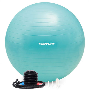 Tunturi anti burst fitness bal met pomp - yoga bal 65 cm - pilates bal - zwangerschapsbal – 220 kg gebruikersgewicht - incl trainingsapp – turquoise