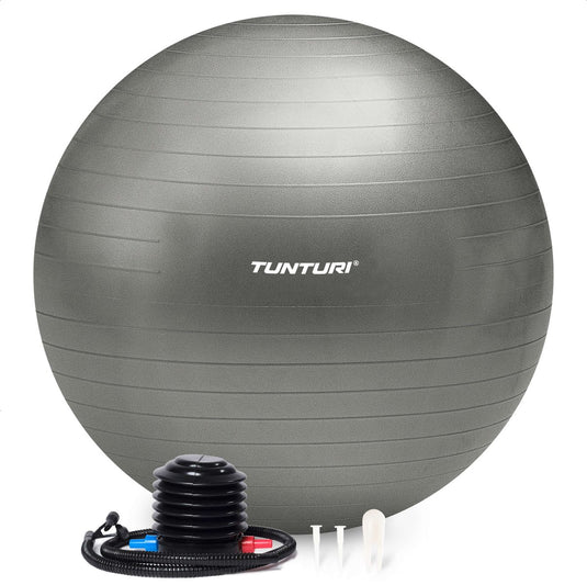 Tunturi anti burst fitness bal met pomp - yoga bal 55 cm - pilates bal - zwangerschapsbal – 220 kg gebruikersgewicht - incl trainingsapp – zilver