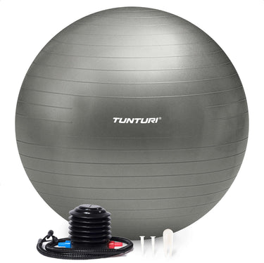 Tunturi anti burst fitness bal met pomp - yoga bal 75 cm - pilates bal - zwangerschapsbal – 220 kg gebruikersgewicht - incl trainingsapp – zilver
