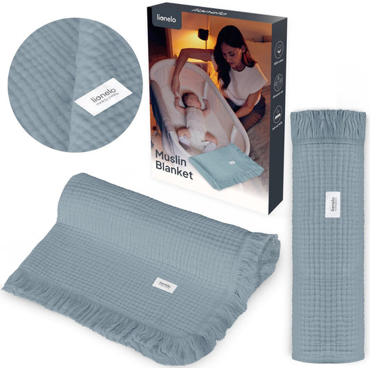 Lionelo muslin blanket mousseline deken 70×100 cm – 6-laagse katoenen babydeken – ademend zacht – voor alle seizoenen – met decoratieve franjes – inbakerdoek badhanddoek – cadeauverpakking