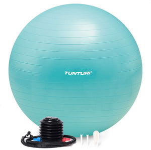 Tunturi anti burst fitness bal met pomp - yoga bal 75 cm - pilates bal - zwangerschapsbal – 220 kg gebruikersgewicht - incl trainingsapp – turquoise