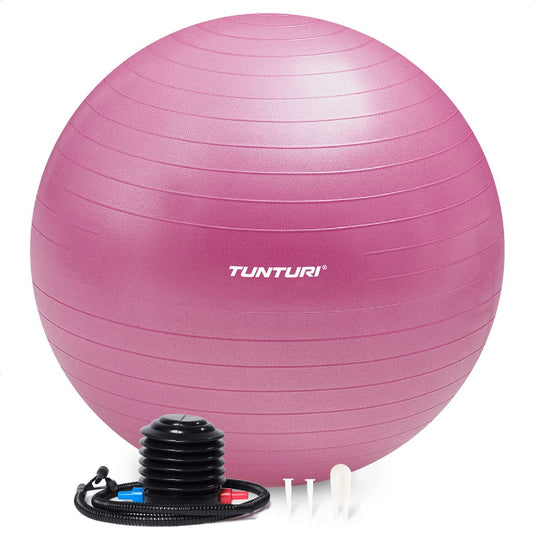 Tunturi anti burst fitness bal met pomp - yoga bal 65 cm - pilates bal - zwangerschapsbal – 220 kg gebruikersgewicht - incl trainingsapp – paars
