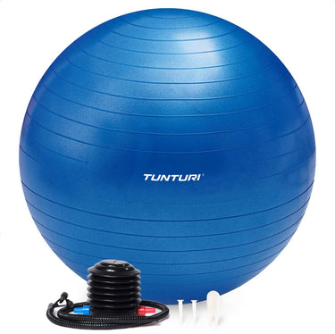 Tunturi anti burst fitness bal met pomp - yoga bal 90 cm - pilates bal - zwangerschapsbal – 220 kg gebruikersgewicht - incl trainingsapp – blauw