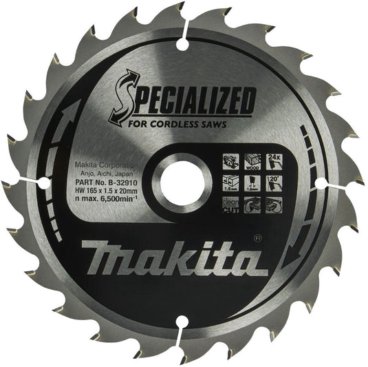 Makita accessoires makita cirkelzaagblad voor hout | specialized | ø 165mm asgat 20mm 24t - b-32910