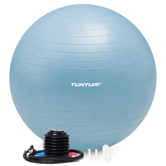 Tunturi anti burst fitness bal met pomp - yoga bal 75 cm - pilates bal - zwangerschapsbal – 220 kg gebruikersgewicht - incl trainingsapp – lichtblauw