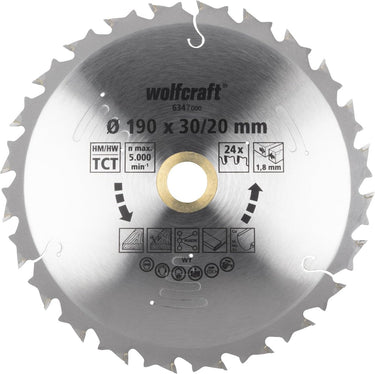 Wolfcraft - cirkelzaagblad 190mm - 24 tanden - voor accu handcirkelzaag - serie lila - 6347000