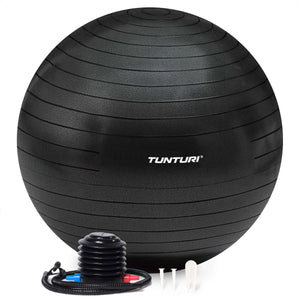 Tunturi anti burst fitness bal met pomp - yoga bal 90 cm - pilates bal - zwangerschapsbal – 220 kg gebruikersgewicht - incl trainingsapp – zwart