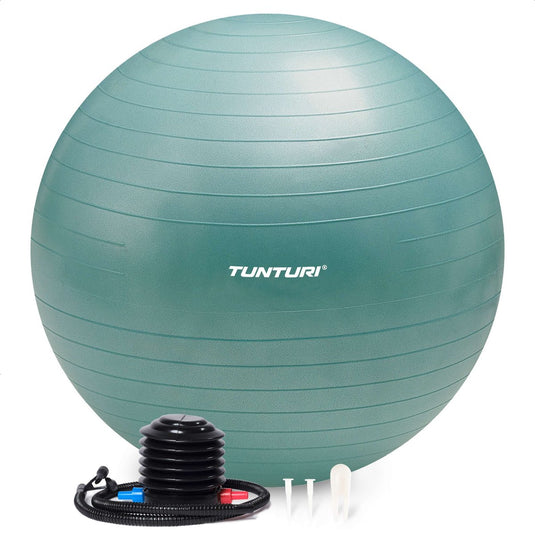 Tunturi anti burst fitness bal met pomp - yoga bal 65 cm - pilates bal - zwangerschapsbal – 220 kg gebruikersgewicht - incl trainingsapp – petrol