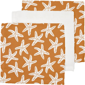 Swimwear swim essentials hydrofiele monddoekjes met zeesterrenprint - hydrofiele doeken - set 3 stuks - 25x25 cm