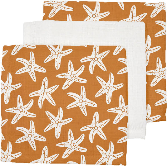 Swimwear swim essentials hydrofiele monddoekjes met zeesterrenprint - hydrofiele doeken - set 3 stuks - 25x25 cm