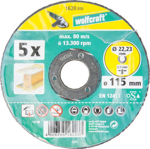 Wolfcraft - doorslijpschijven voor metaal - 115mm - 5 stuks - haaks gebogen - 1620300