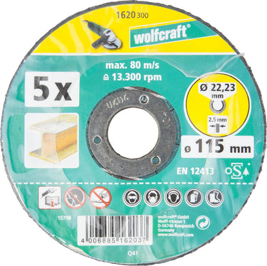 Wolfcraft - doorslijpschijven voor metaal - 115mm - 5 stuks - haaks gebogen - 1620300