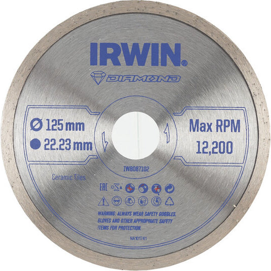 Irwin pro performance diamantzaagblad 125mm voor haakse slijper, keramiek en tegels, volle rand