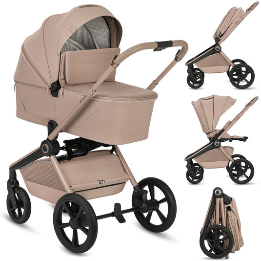 Lionelo freya 3in1 kinderwagen set – reiswieg, wandelwagen astrid i-size autostoel (40–87 cm) –premium - vanaf geboorte tot 22 kg – pu-wielen met vering – omkeerbare zitting – upf50+ kap