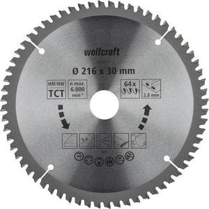 Wolfcraft - zaagblad 216 x 30 mm - 64 tanden - kap- en verstekzaagblad hm, serie lila - 6541000