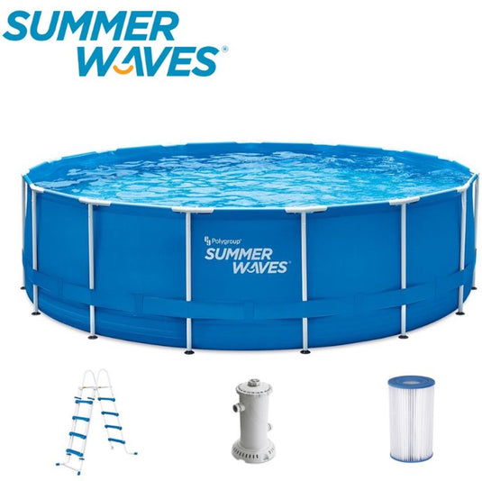 Summer waves frame zwembad rond - ⌀457 x 122 cm - zwembaden - inclusief filterpomp - zwembadpomp - afdekzeil - grondzeil - ladder - onderhoudsset