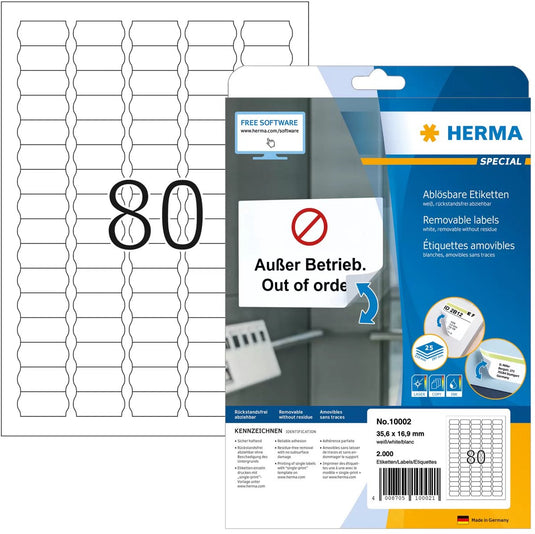 Herma verwijderbare prijsetiketten a4, 35,6 x 16,9 mm, wit