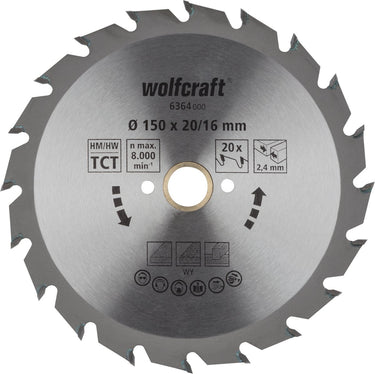 Wolfcraft - cirkelzaagblad 150x20mm - 20 tanden - zaagblad voor cirkelzaag - serie groen - 6364000