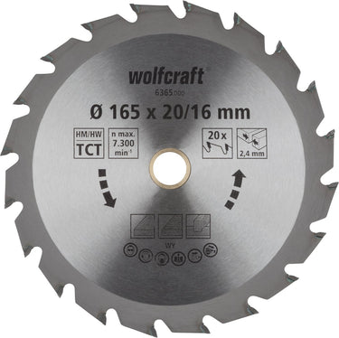 Wolfcraft - cirkelzaagblad 165x20mm - 20 tanden - zaagblad voor cirkelzaag - serie groen - 6365000