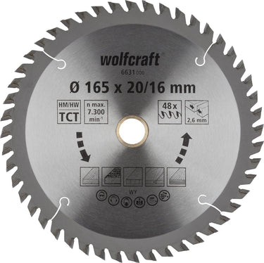 Wolfcraft - cirkelzaagblad 165x20 16mm - 48 tanden - zaagblad voor cirkelzaag - serie oranje - 6631000