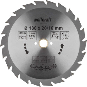 Wolfcraft - cirkelzaagblad 180x20mm - 22 tanden - zaagblad voor cirkelzaag - serie groen - 6372000