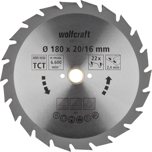 Wolfcraft - cirkelzaagblad 180x20mm - 22 tanden - zaagblad voor cirkelzaag - serie groen - 6372000