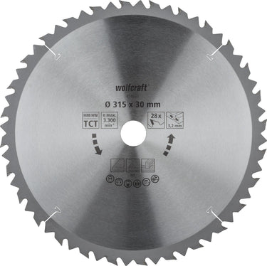 Wolfcraft - zaagtafel cirkelzaagblad 315x30mm - 28 tanden - zaagblad voor tafelzaag - 6742000