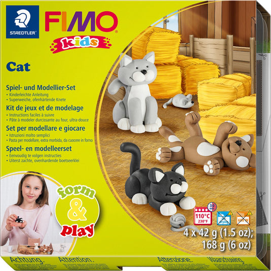 Fimo kids 8034 - ovenhardende boetseerklei - form play - set katten