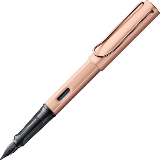 Lamy lx edele vulpen 076 – gemaakt van lichtgewicht aluminium in roségoudkleur – met edelmetaalafwerking en zwart glanzende pvd-staalpenpunt, inclusief blauwe t 10 inktpatroon