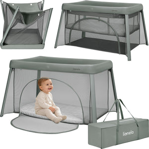 Lionelo mila – 2 in 1 reisbedje campingbed – lichtgewicht – 2 hoogteposities – 4 cm t25 matras – 360° mesh ventilatie – snel compact opvouwbaar – zij-ingang met rits – inclusief draagtas – afneembare wasbare hoes