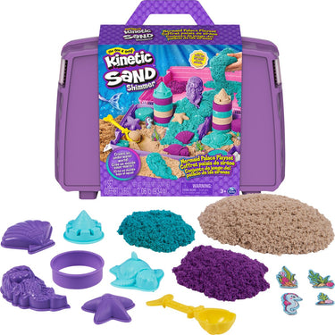 Kinetic sand shimmer – zeemeerminkoffer – 907g origineel in 3 kleuren met 6 vormen en 1 schep