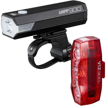 Cateye ampp900 + viz300 verlichtingsset - fiets verlichting - lumen: 900 300 - stuurdiameter: 22-35mm - usb oplaadbaar - zwart rood
