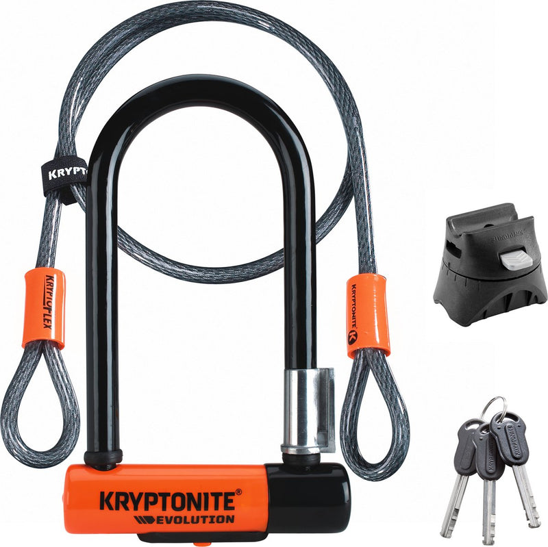 Afbeelding laden in galerijviewer, Kryptonite evolution mini-7 beugelslot met kabel – fiets – art-2 slot – beugelslot (elektrische) fiets – 17,8x8,3 cm - kabel 120 cm lang – oranje zwart

