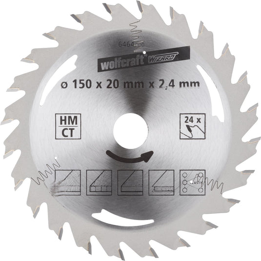 Wolfcraft - cirkelzaagblad 150x20mm - 24 tanden - zaagblad voor cirkelzaag - serie zilver - 6464000