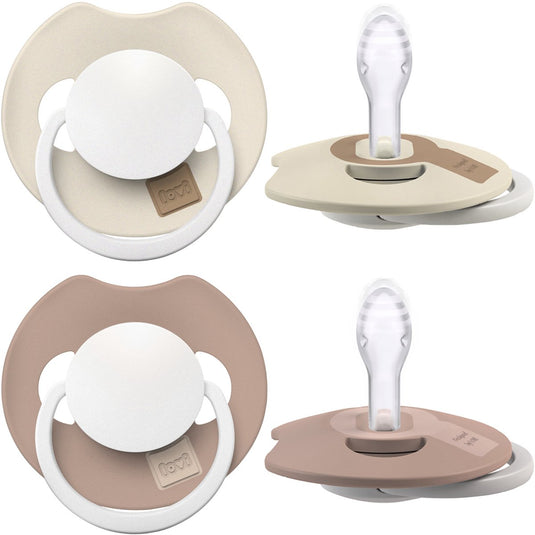 Difrax lovi fopspeen dynamisch - prime glow - 0 tot 6 maanden - beige bruin - 2 stuks