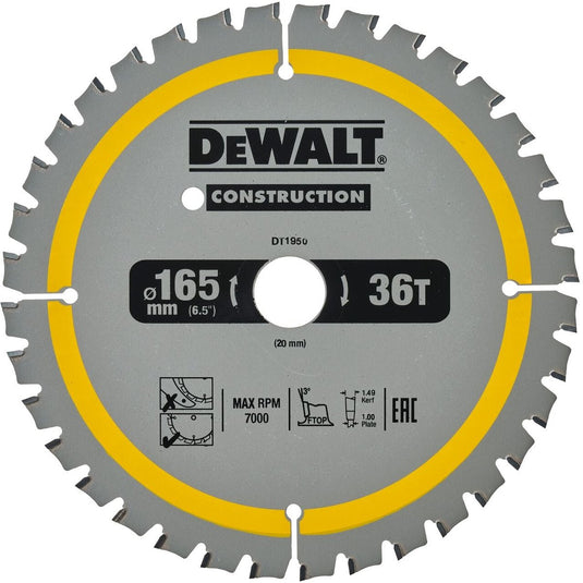 Dewalt accessoires cirkelzaagblad 165x20x36t, positief 3°, kerf 1,5mm - dt1950-qz
