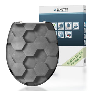 Schütte wc-bril 82392 grey hexagons - duroplast - soft close - afklikbaar - rvs-scharnieren - belastbaar tot 175 kg - decor - 3-zijdige print