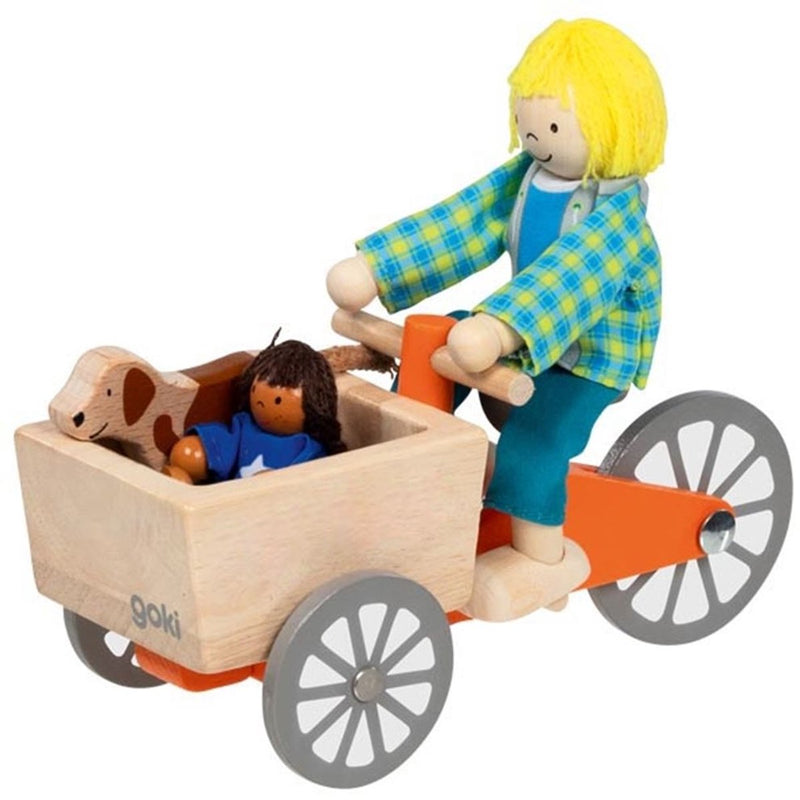 ギャラリービューアに画像をロードする, Goki poppenhuis houten bakfiets met kind en hond
