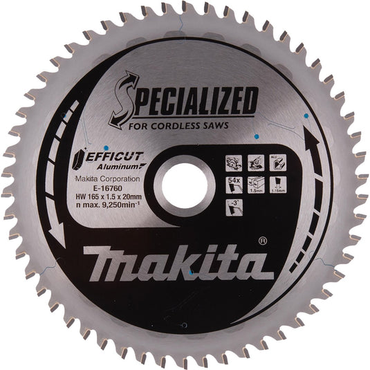 Makita cirkelzaagblad voor aluminium | specialized | ø 165mm asgat 20mm 54t - e-16760