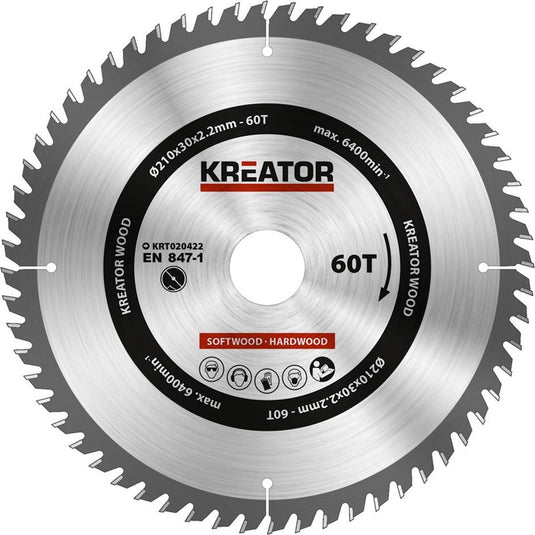 Kreator krt020422 zaagblad hout 210 mm - 60t